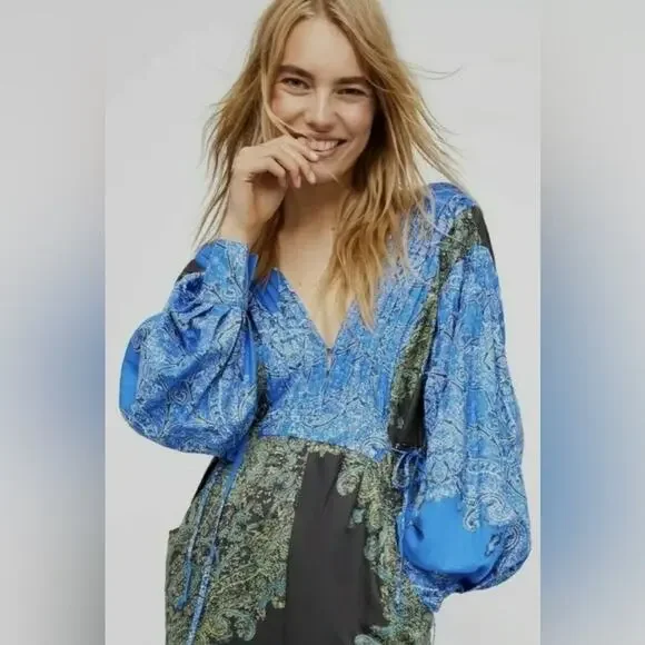 FREE PEOPLE ANTHRO Blooming Fields boho meets western style paisley jumpsuit XS - Picture 2 of 7